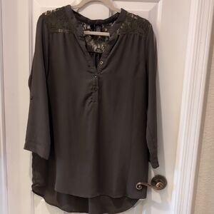 Ultra Flirt Olive Blouse with Lace Accents